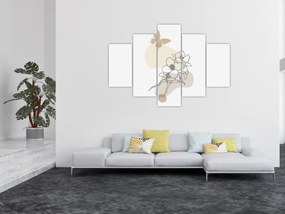 Obraz - Béžové kvety s motýľom N⁰3 (150x105 cm)