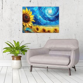 Sklenený obraz - Maľba slnečníc (70x50 cm)