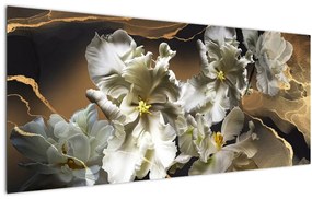 Obraz - Kvety orchideí na mramorovom pozadí (120x50 cm)