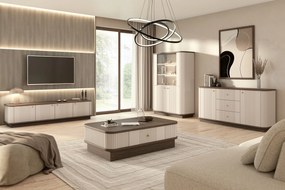 TV stolík Vesper 187 cm 4D - kašmír / orech / zlaté úchyty