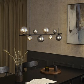 Závesná lampa čierna s dymovým a jantárovým sklom obdĺžniková 8-svetiel - Monaco