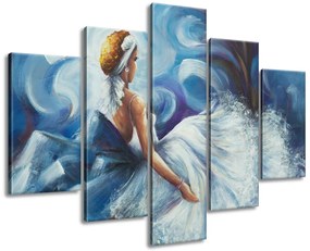 Gario Ručne maľovaný obraz Modrá dáma počas tanca - 5 dielny Rozmery: 150 x 70 cm
