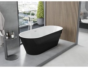 Mexen Yara, voľne stojaca ryhovaná vaňa 170 x 75 cm, biela-čierna, biely prepad, 52861707575-20