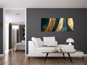 Obraz - Zelená abstrakcia so zlatom I. (120x50 cm)