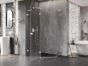 Mexen Lunar, L päťuholníkový sprchový kút naklápací doľava 100 x 90 cm, 8mm číre sklo, biely profil, 831L-100L-090P-20-00-L