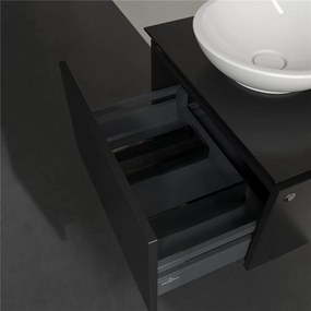 VILLEROY &amp; BOCH Legato závesná skrinka pod umývadlo na dosku (umývadlo v strede), 1 zásuvka, 600 x 500 x 380 mm, Black Matt Lacquer, B56700PD