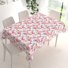 Biante Bavlnený obdĺžnikový obrus Sandra SA-493 Kolibríky s ružovými kvetmi na bielom 140x220 cm