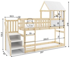 Posteľ ANTRESOLA 200×90 cm so schodíkmi a strieškou – borovica