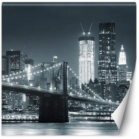 Gario Fototapeta Brooklynský most v noci, New York čiernobiela verzia Materiál: Vliesová, Rozmery: 200 x 200 cm