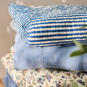 Ib Laursen Prešívaný prehoz Stripes OffWhite/Blue 130 × 180 cm