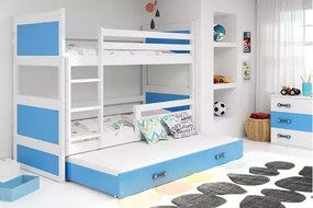 3-lôžková poschodová posteľ RICO so zásuvkou, biela/modrá