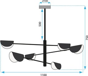 Toolight Toolight, stropné svietidlo 6xE14 APP1261-6CP, čierna matná, OSW-02401