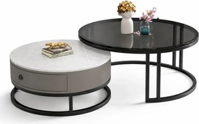 LuxuryForm DESIGN Konferenčný stolík AMARO 80 / 60 cm – sivý mramor / sklo (set 2 ks)