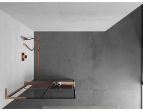Mexen Kioto+ L, sprchová zástena Walk-In s poličkou a vešiakom 90 x 200 cm, 8mm číre sklo čierny vzor, medený matný profil, 800-090-123-65-77