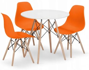 Jedálenský stôl TODI biely 80 cm s tromi stoličkami OSAKA oranžové
