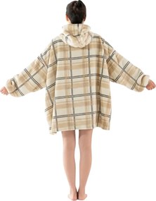 Baránková mikinová deka s rukávmi a kapucňou PLAID, krémová
