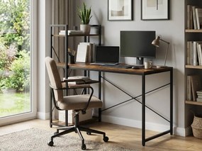 Písací stôl s regálom LOFTY 120x60 cm, čierny / rustikálne hnedý