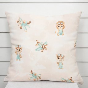 Biante Detská bavlnená obliečka na vankúš Sandra SA-686 Levíčatá s lietadielkami na svetlo béžovom 50 x 60 cm