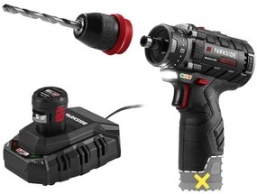Parkside Performance®  Aku vŕtací skrutkovač Pbspa 12 E4 + Akumulátor 12 V/2,5 Ah Papk 12 2.5 B1 + Nabíjačka 6 A Plgk 12 6.0 B1  (800011905)