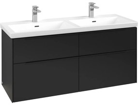 VILLEROY &amp; BOCH Subway 3.0 závesná skrinka pod dvojumývadlo, 4 zásuvky, s LED osvetlením, 1272 x 478 x 429 mm, Volcano Black, C568L1VL