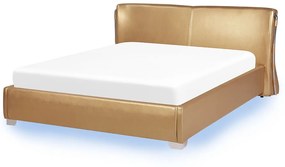 Kožená posteľ s LED osvetlením 160 x 200 cm zlatá PARIS Beliani