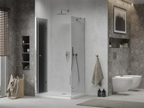 Mexen Lima, sprchový kút so skladacími dverami 80 (dvere) x 90 (stena) cm, 6mm šedé sklo, chrómový profil + slim sprchová vanička biela + chrómový sifón, 856-080-090-01-40-4010