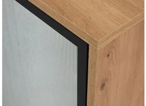 Vitrína Brulpin 3D, Osvetlenie: osvetlenie LED biele, Farby: dub artisan / čierny