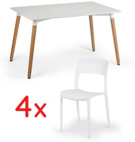 Zostava - jedálenský stôl 120x80 + 4x plastová stolička REFRESCO biela