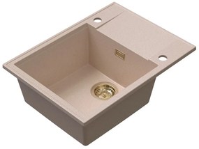 Sink Quality Sink55, kuchynský granitový drez 620x460x215 mm + zlatý sifón, béžová, SKQ-SINK.P.1KKO.XG