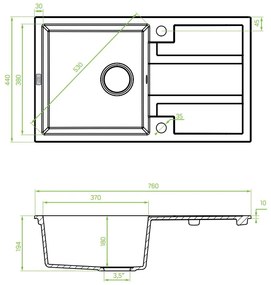 Laveo Barbados, 1-komorový granitový drez 760x440x194 mm, béžová, LAV-SBB_411T