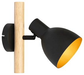Rustikálna nástenná lampa čierna s drevom - Flint