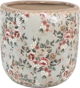 Šedý keramický dekoračný kvetináč s kvetmi Floria XL - Ø 19*18 cm