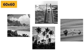Set obrazov dovolenka pri mori v čiernobielom prevedení - 4x 60x60