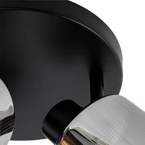 Stropný reflektor čierny s dymovým sklom okrúhly 3-svetlo nastaviteľný - Laura