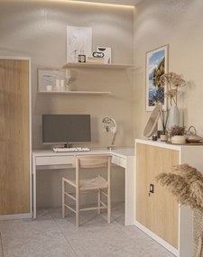 BEATA kovová šatníková skriňa s policami: biela/dub sonoma (1377)