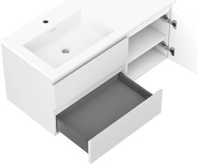 Mexen Orio, kúpeľňová skrinka 100 cm s ľavým umývadlom Otis, 2S, 1D, biela matná, 91A13-10047-3-BBFFF01-W18L01
