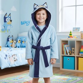 Detský coral fleece župan Bluey s kapucňou a uškami, EU 98