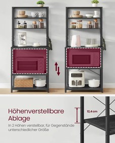 Kuchynský stojan, stojací polica, mikrovlnkový stojan, šedá–čierna, 40×60×167 cm