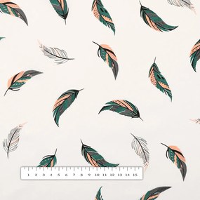 Biante Bavlnený behúň na stôl Sandra SA-460 Zeleno-ružové pierka na bielom 20x180 cm