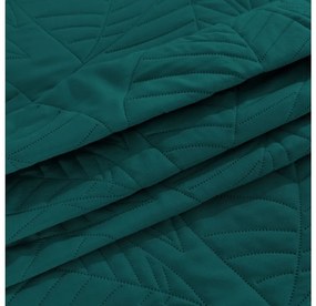 Tyrkysový přehoz na postel se vzorem LEAVES Rozmer: 200 x 220 cm