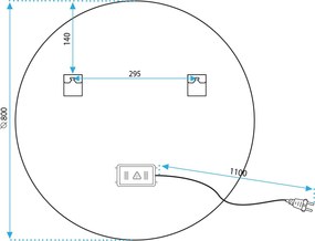 Okrúhle zrkadlo IDEAL BLACK 80 cm - s LED podsvietením a vyhrievaním