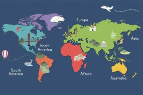 Samolepiaca tapeta mapa sveta s dominantami
