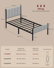 Kovová posteľ 90 cm RMB972G01 sivá