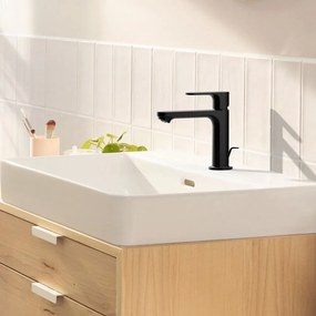 HANSGROHE Rebris S páková umývadlová batéria CoolStart s plastovou odtokovou súpravou s tiahlom, výška výtoku 109 mm, matná čierna, 72588670