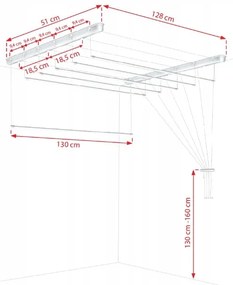 Erga Erga, stropný vešiak na sušenie bielizne 6x130 cm, biela, ERG-SEP-10SUSSUF6PP13