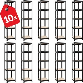 Akcia 10x Regál 180x40x40 cm lakovaný 5-policový, nosnosť 875 kg - čierny