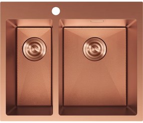 Mexen Flexo, 1.5-komorový nerezový drez 610 x 510 mm, brúsená meď, vzor voština, 6446611500-65HC