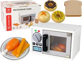 LEAN Toys Drevená mikrovlnná rúra s potravinami biela