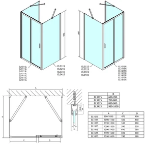 Polysan EASY, 3-stenový sprchový kút 1500x800mm, L/P varianta, číre sklo, EL1515EL3215EL3215