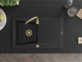 Mexen Cesar, granitový drez 775x470x190 mm, 1-komorový, čierna so zlatým sifónom, 6514771010-77-G